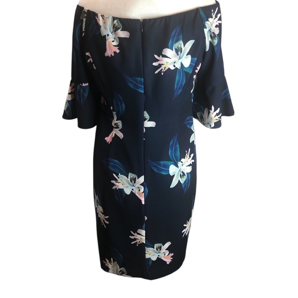 ANTONIO MELANI Off the Shoulder Blue Floral Dress Bell Sleeves Women’s size 10